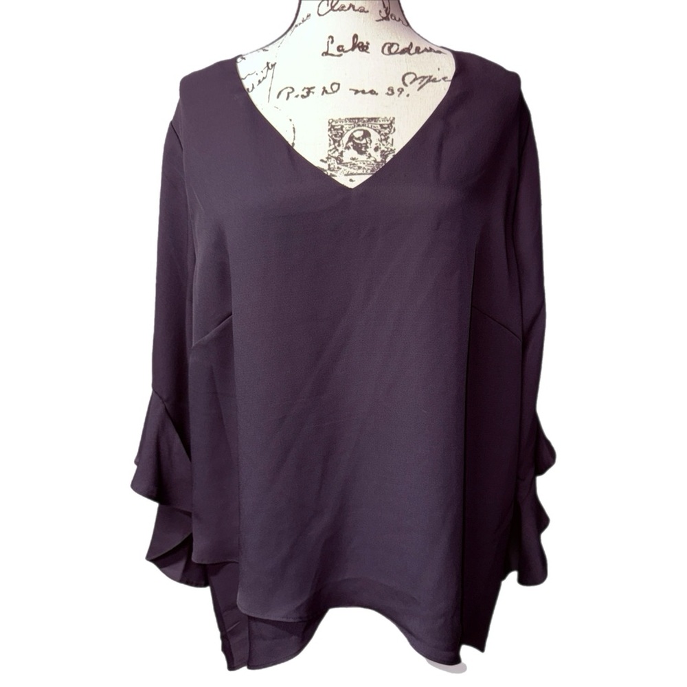 Vince Camuto - Black Ruffle Sleeve Blouse - High-Low Hem - Size 2X - Picture 10 of 10